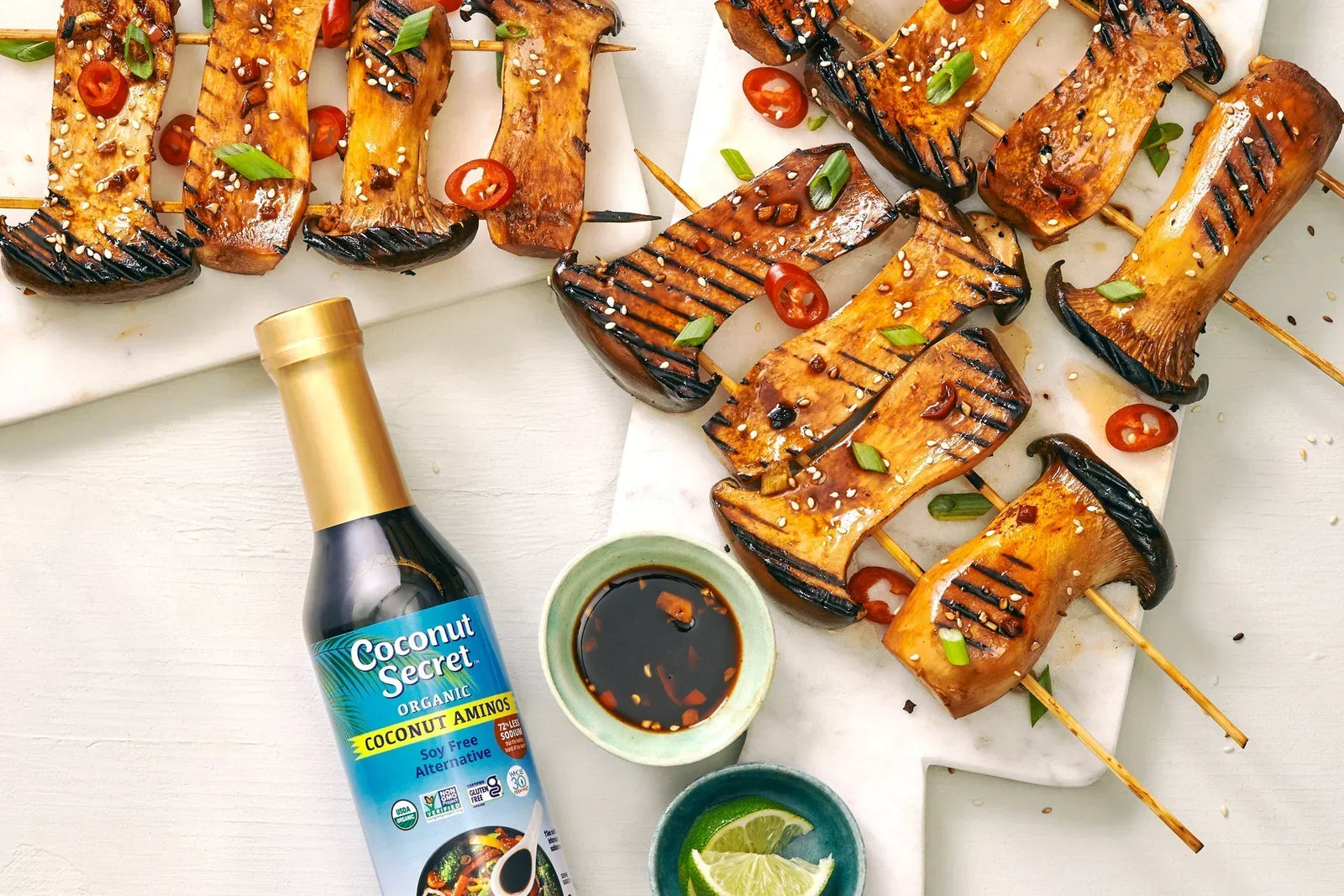 King Oyster Mushroom Skewers with Organic Soy Sauce Substitute